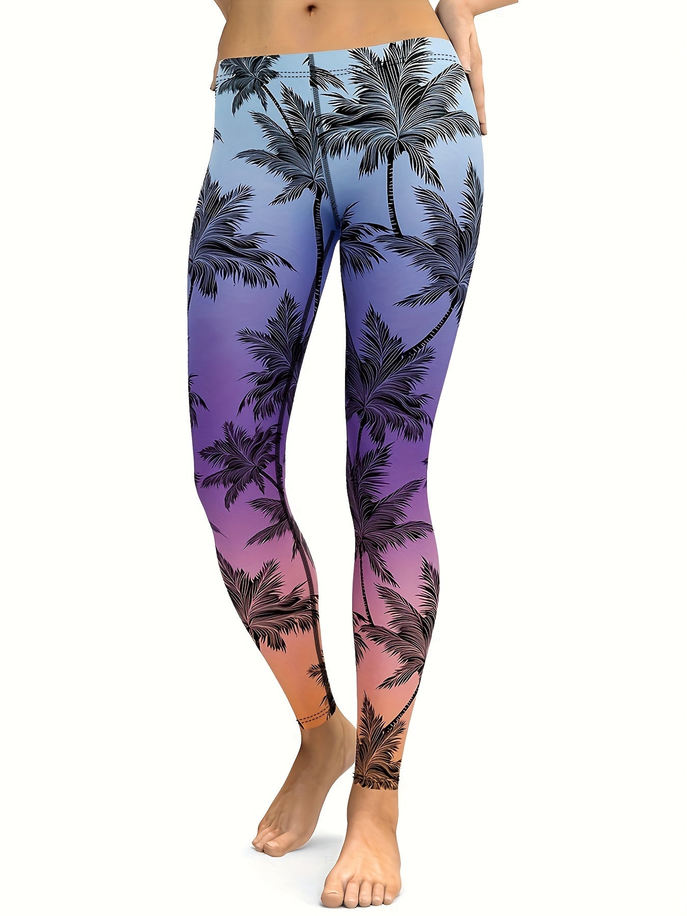Coconut Tree Print Skinny Yoga Running Trousers