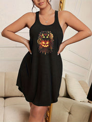 Plus Size Gothic Pumpkin Print Tank Nightdress