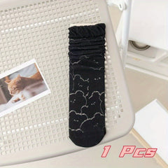 2 Pairs Floral Print Ruffle Socks Comfy & Breathable All match Stockings