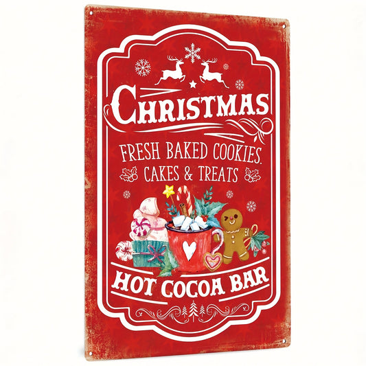 Christmas Hot Cocoa Bar Vintage Metal Tin Sign Wall Art Decor