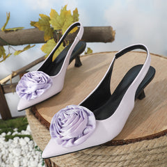Rose Satin Kitten Heels Slingback Sandals