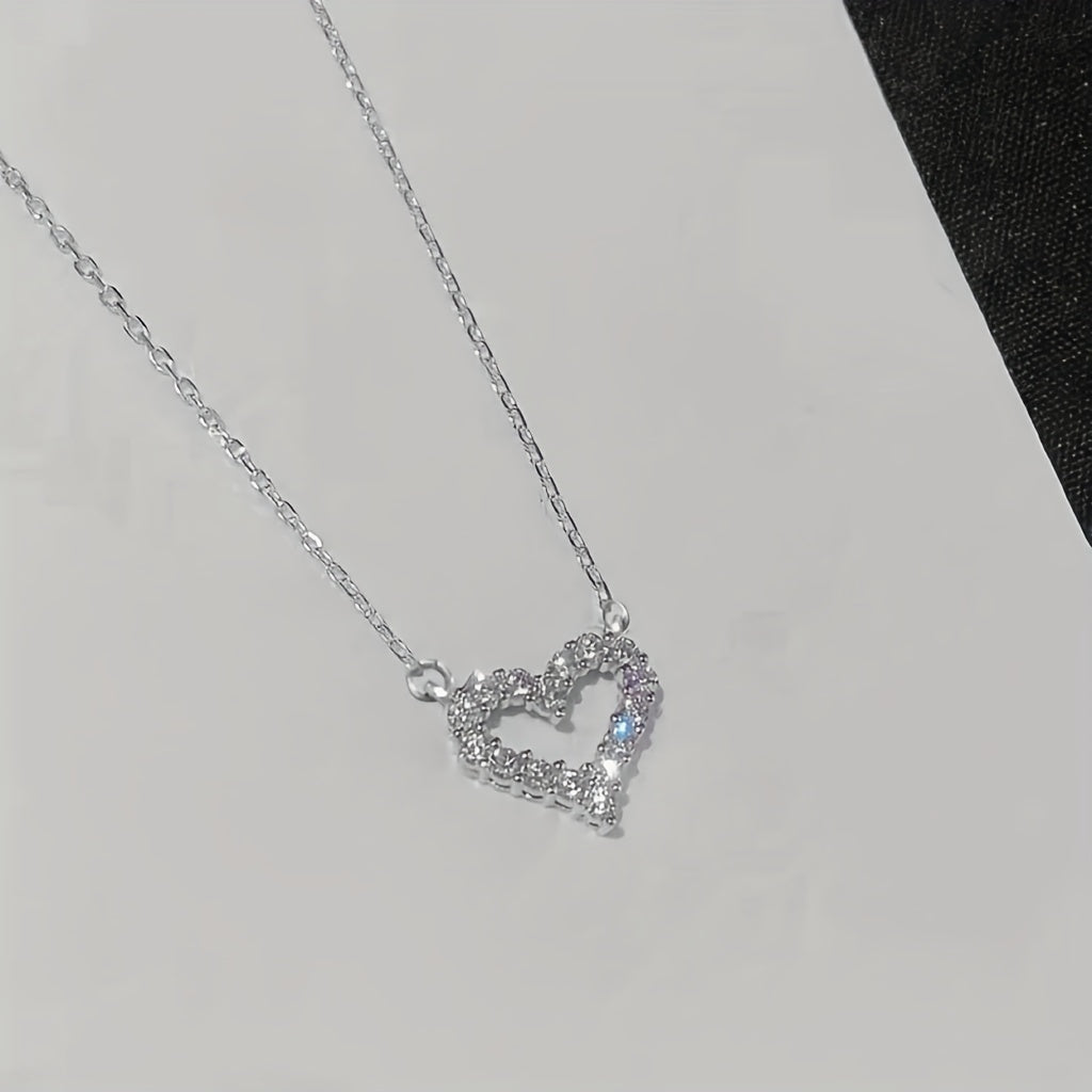 Heart Pendant Necklace Faux Diamond Collar Chain Necklace for Girl Daughter