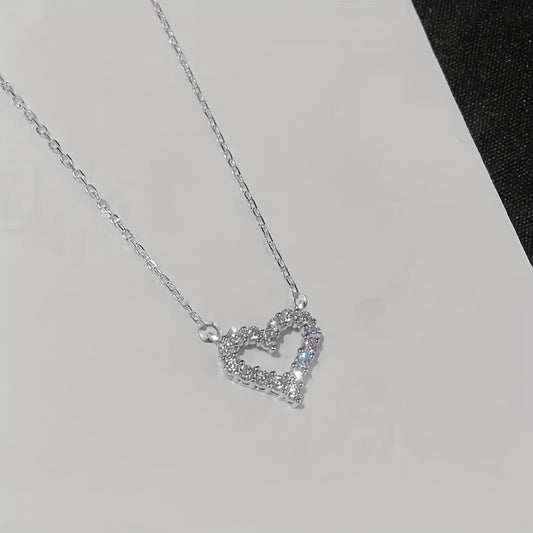 Heart Pendant Necklace Faux Diamond Collar Chain Necklace for Girl Daughter