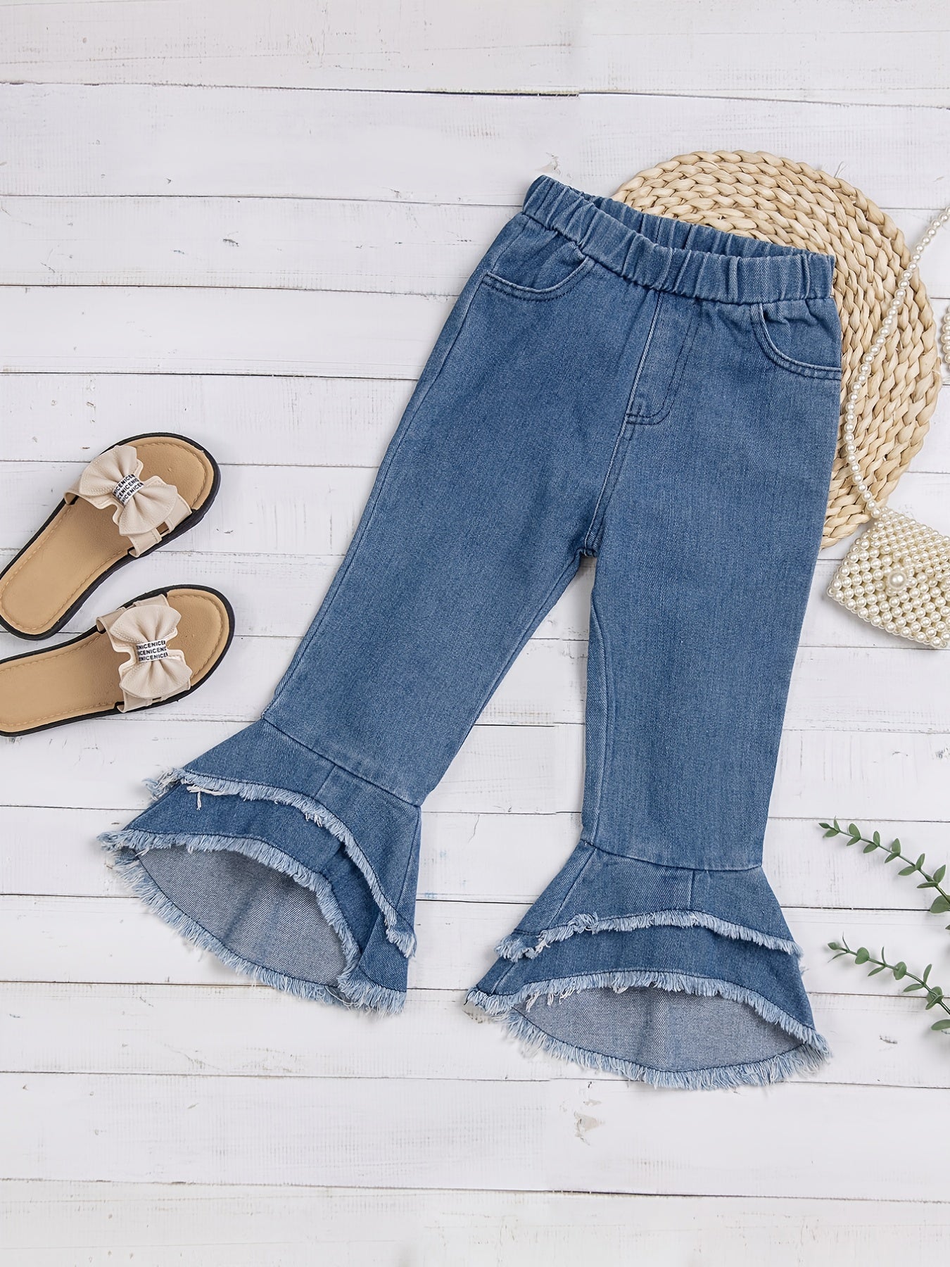 Baby Girls Ruffles Jeans Elastic Waist Flare Leg Pants
