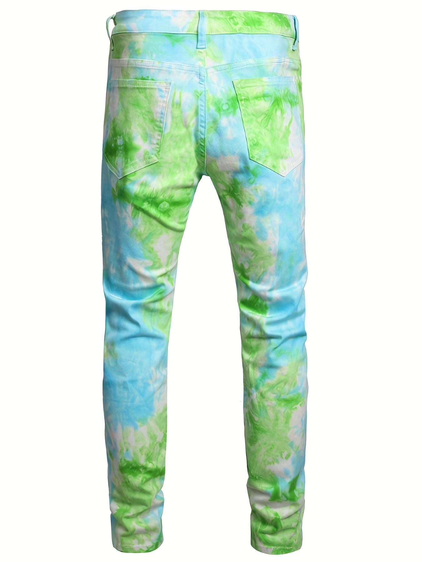 Tie Dye Print Slim Fit Jeans Mens Casual Street Style Denim Pants