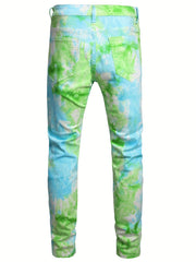Tie Dye Print Slim Fit Jeans Mens Casual Street Style Denim Pants