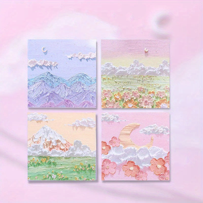 4pcs Painting Style Sticky Notes Set For Girls