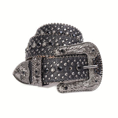 Sparkle Rhinestone Western Cowboy Leather Belt for Jeans Dress