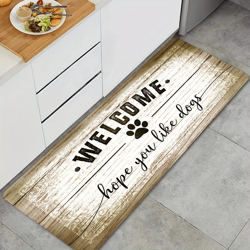 Cat Paw Kitchen Mat English Letter Wood Grain Welcome Door Rug Washable Carpet