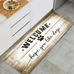 Cat Paw Kitchen Mat English Letter Wood Grain Welcome Door Rug Washable Carpet