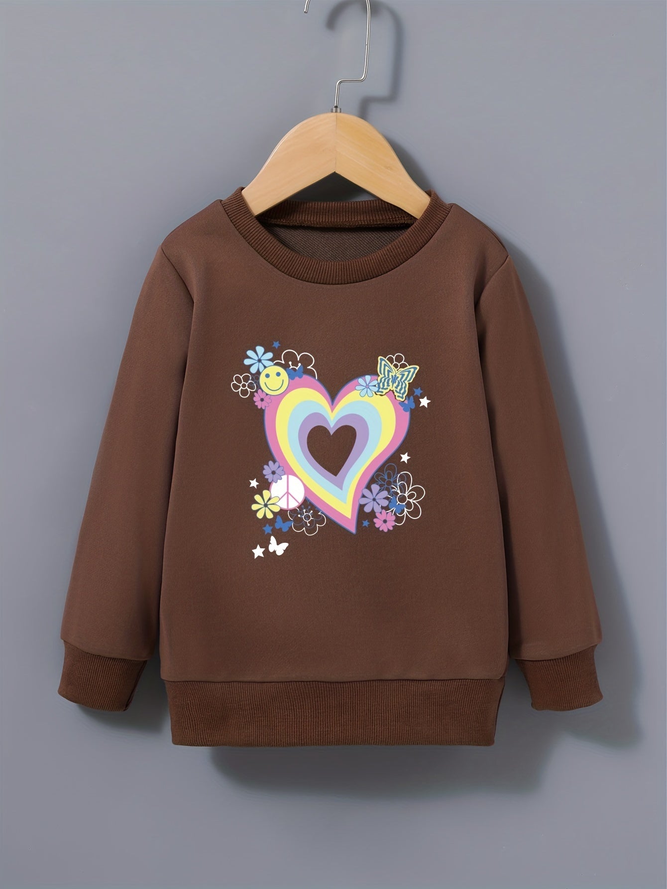 Floral Heart Graphic Girls Sweatshirt Comfort Fit Toddler Kids Pullover