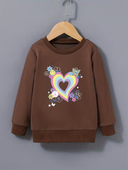 Floral Heart Graphic Girls Sweatshirt Comfort Fit Toddler Kids Pullover