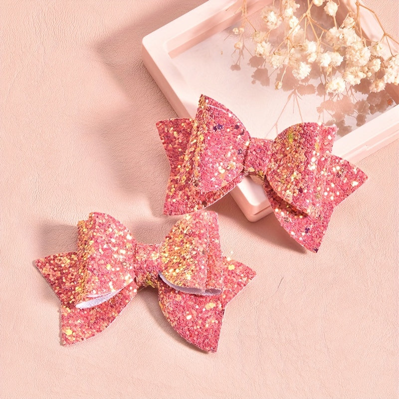 2pcs Sparkly Sequin Bow Hair Clips - Girls' Hair Accessories