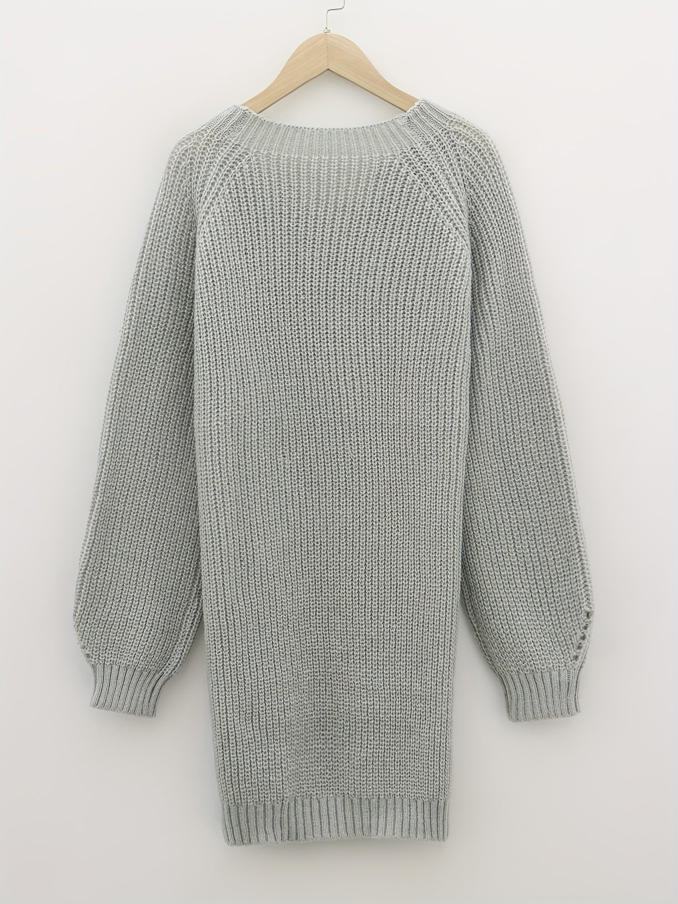 Casual Knit Dress Solid Grommet Long Sleeve