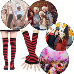 2pcs Teen's Striped Over Knee High Socks Set for Outdoor Activities