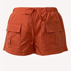 Solid Drawstring Shorts With Flap Pockets