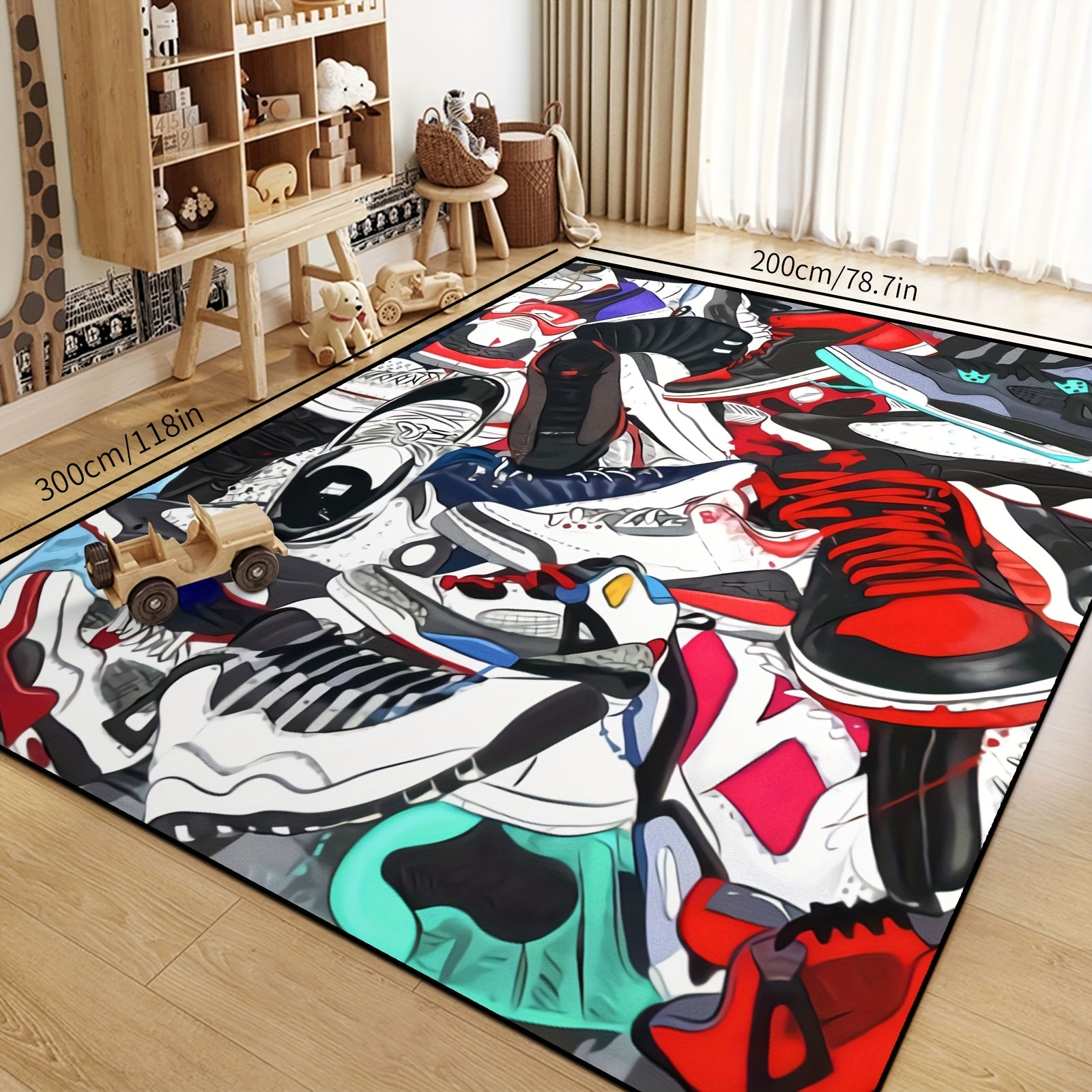 Sports Shoe Doodle Pattern Area Rug Non Slip Indoor Carpet