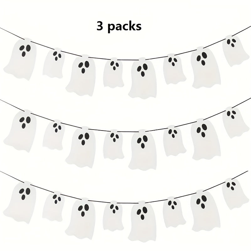 3pcs Halloween Hanging Ghost Banner Glitter Decorations
