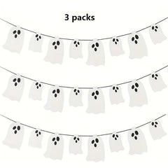 3pcs Halloween Hanging Ghost Banner Glitter Decorations