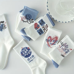 4 5 6 Pairs Letter Print Socks Mid Tube Socks Women's Stockings