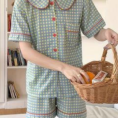 Plaid Pajama Set Short Sleeve Top & Shorts Women's Sleepwear
