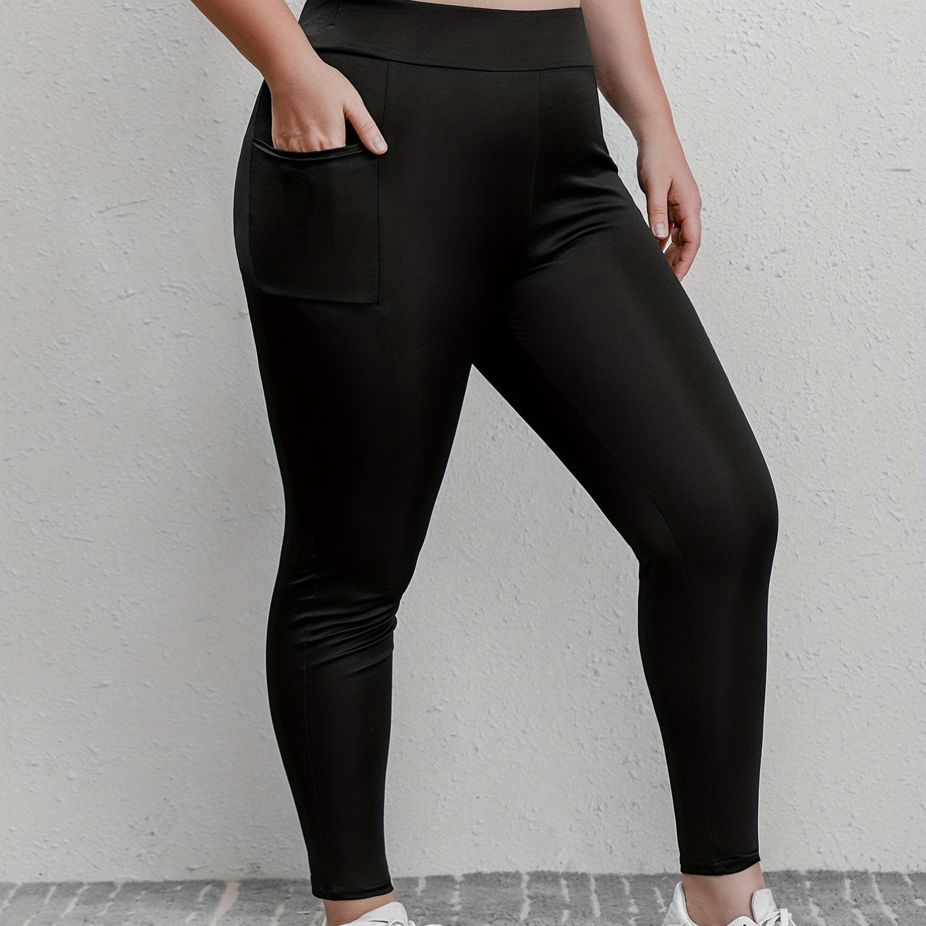 Basic Leggings Women's Plus Plain High Rise Leggings