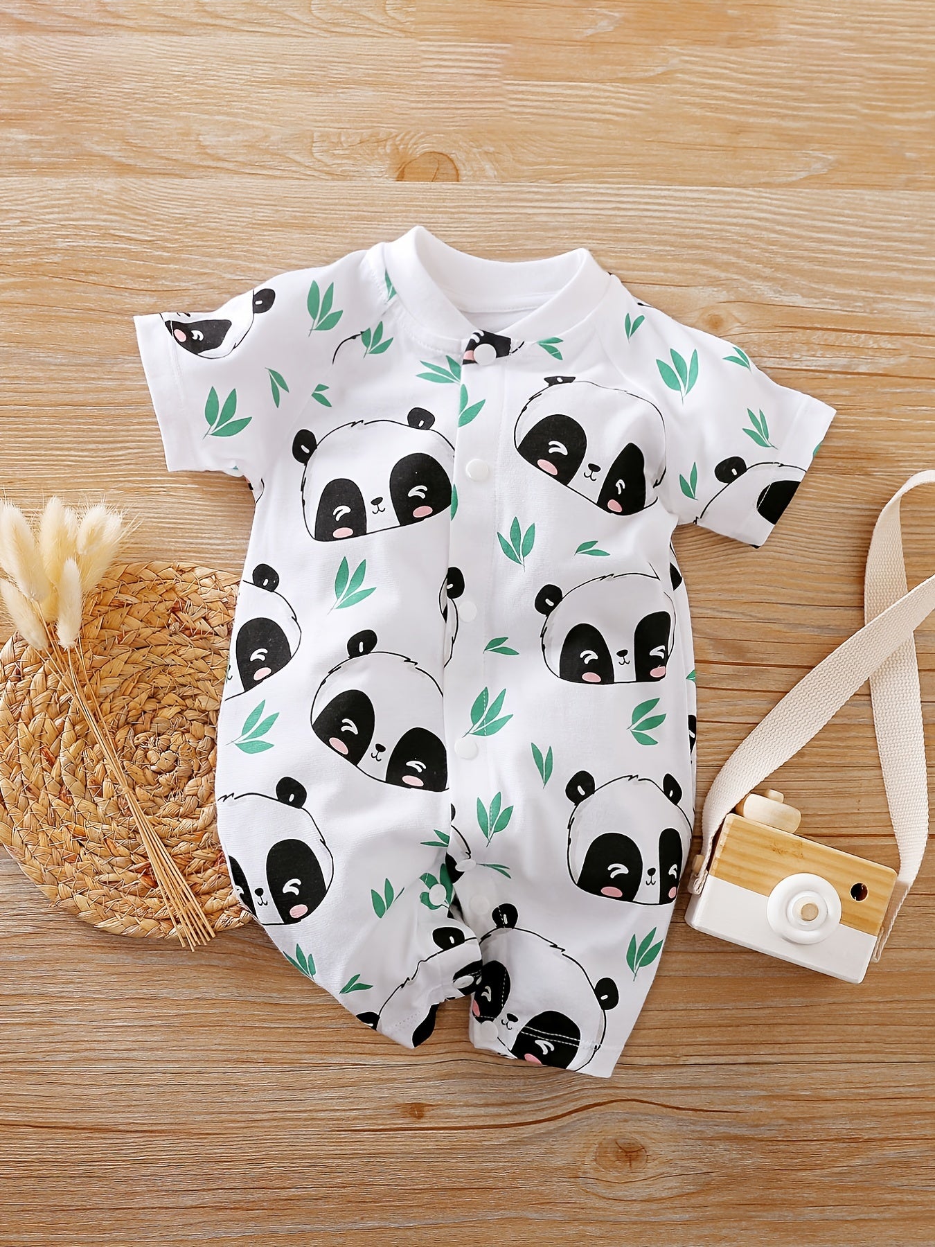 Baby Boy Panda Print Short Sleeve Romper