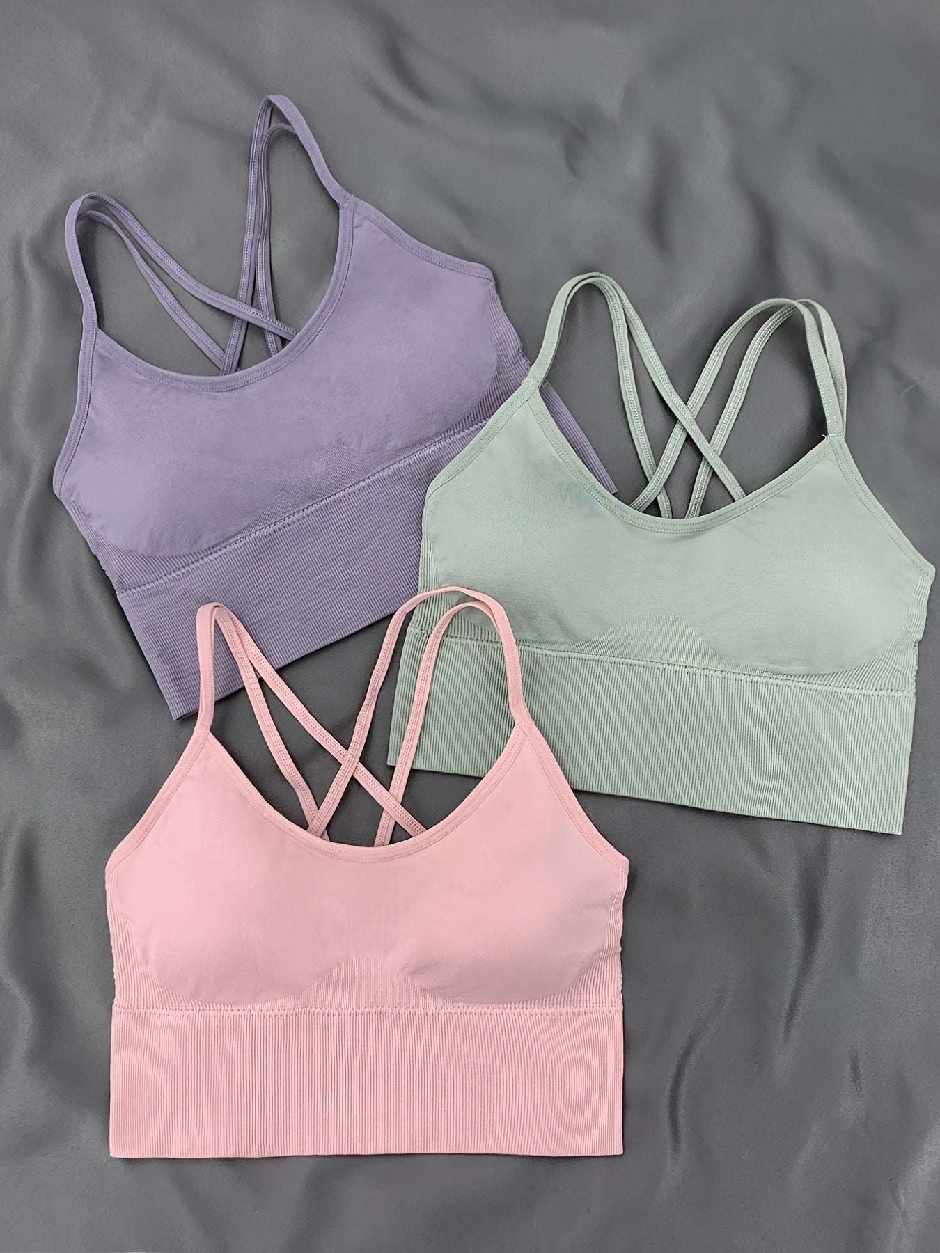 3 Pcs Criss Cross Back Sports Bras Breathable Yoga Tank Top