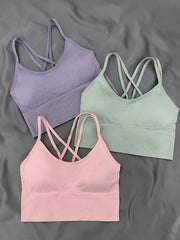 3 Pcs Criss Cross Back Sports Bras Breathable Yoga Tank Top