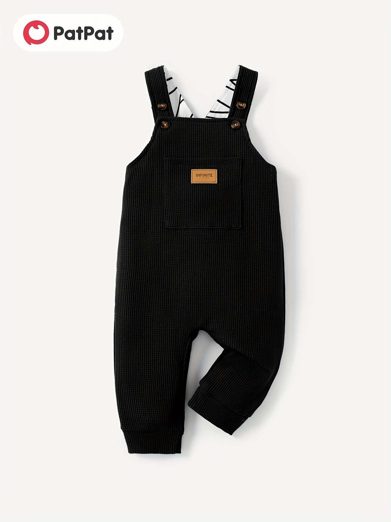 Baby Boy Waffle Letter Patched Overalls