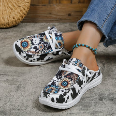 Women's Sunflower Print Canvas Shoes Low Top Mules Sneakers