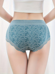Floral Print Lace Trim Briefs Comfy Panties Women's Lingerie
