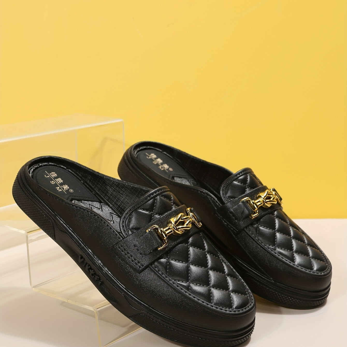 Metal Chain Decor Flat Mules Closed Toe Slippers
