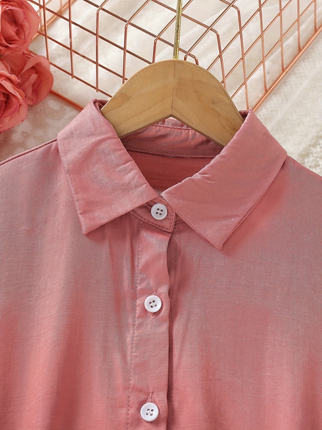 Girls' Casual Button Down Tunic Shirt Dress For Summer Outfit