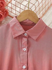 Girls' Casual Button Down Tunic Shirt Dress For Summer Outfit