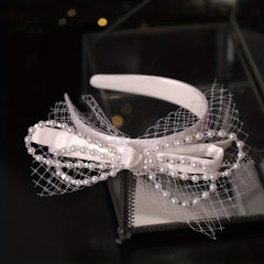 Faux Pearl Bowknot Headband Wide Brim Head Band Bridal Head Hoop