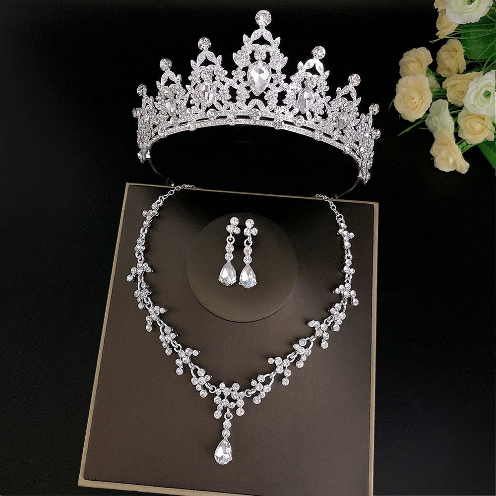 Crystal Bridal Tiara Crown Set Earrings Necklace Jewelry Women