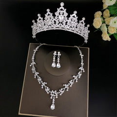 Crystal Bridal Tiara Crown Set Earrings Necklace Jewelry Women