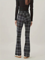 Plaid Print High Rise Fitness Flared Leg Trousers