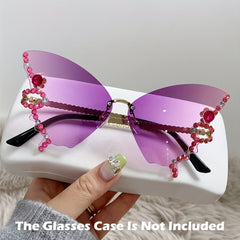 Rhinestone Decorative Butterfly Rimless Sunglasses for Women