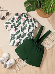 Baby Boys Tropical Plants Hawaii Shirt & Short Bib Pants Set