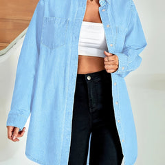 Denim Shirt with Pockets Loose Fit Button Lapel Women's Denim