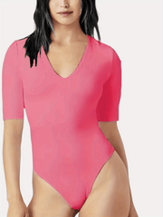 Sexy V Neck Bodysuit Slim Knitted Short Sleeve Summer Bodysuit