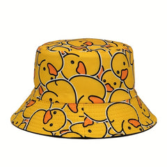 Duck Print Bucket Hat Yellow Lightweight Basin Hat Unisex Fisherman Cap