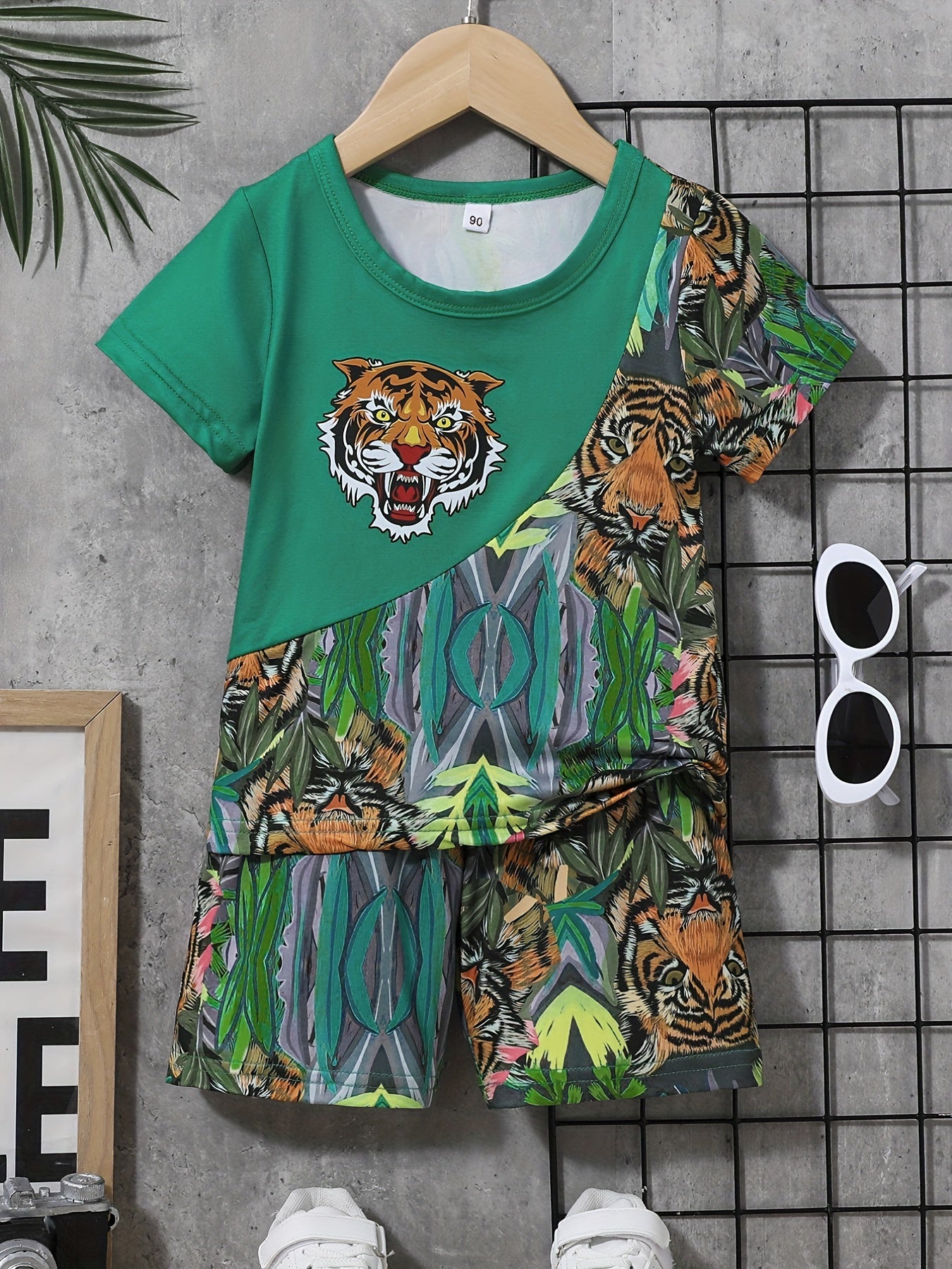 Boys Tiger Graphic T shirt & Shorts Set for Summer