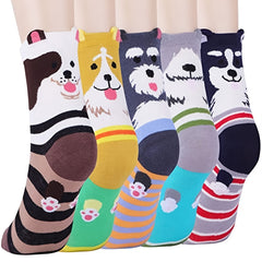 5 Pairs Dog Patterned Crew Socks Women's Stockings