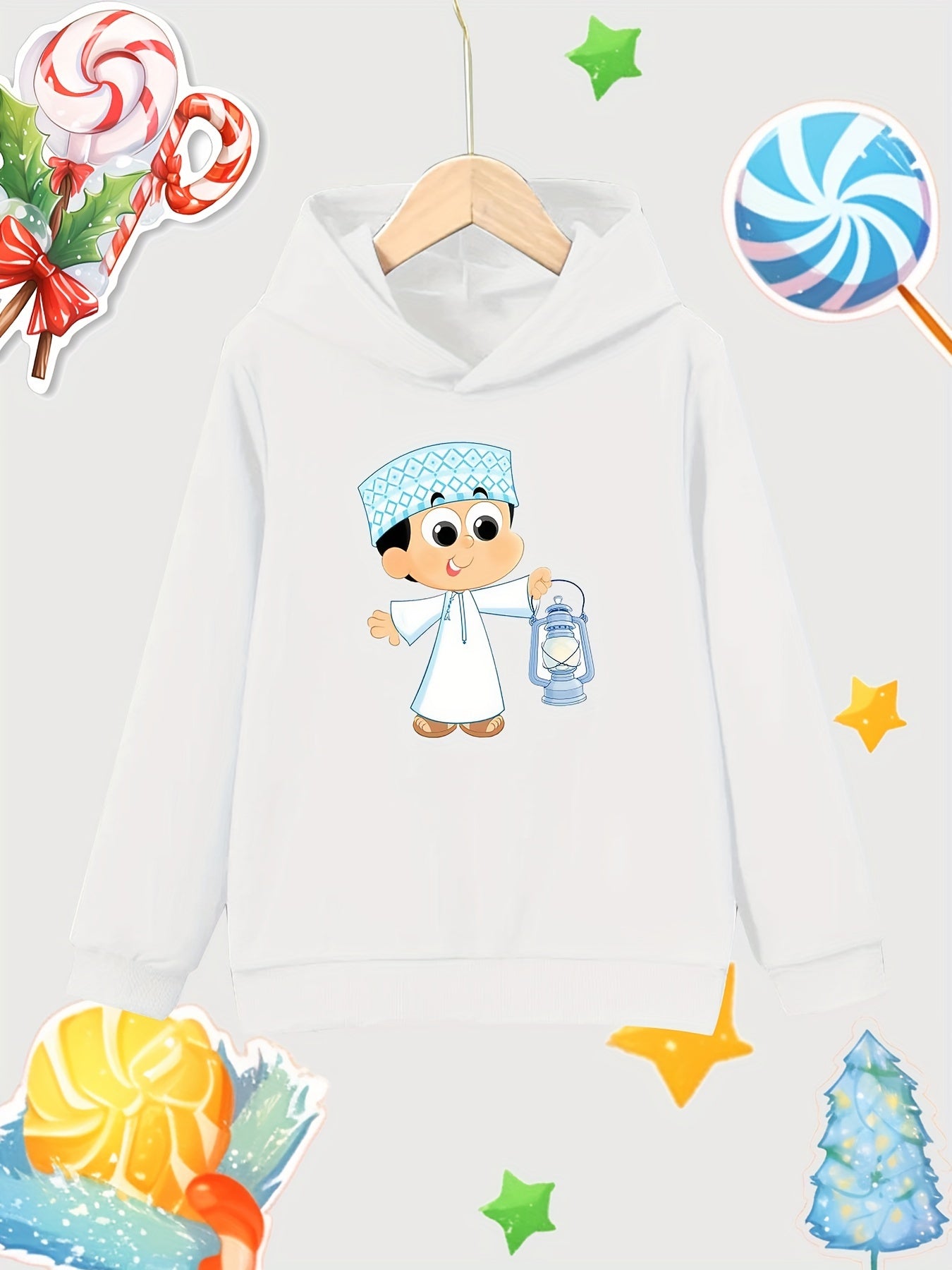 Cartoon Boy Pattern Girl's Cotton Hoodie Active Sweatshirt