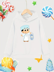 Cartoon Boy Pattern Girl's Cotton Hoodie Active Sweatshirt