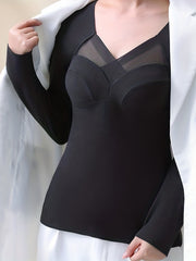Mesh Stitching Thermal Long Sleeve Top Women's Lingerie