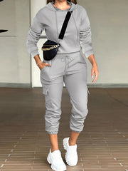 Women's Solid Hoodie & Cargo Joggers Set